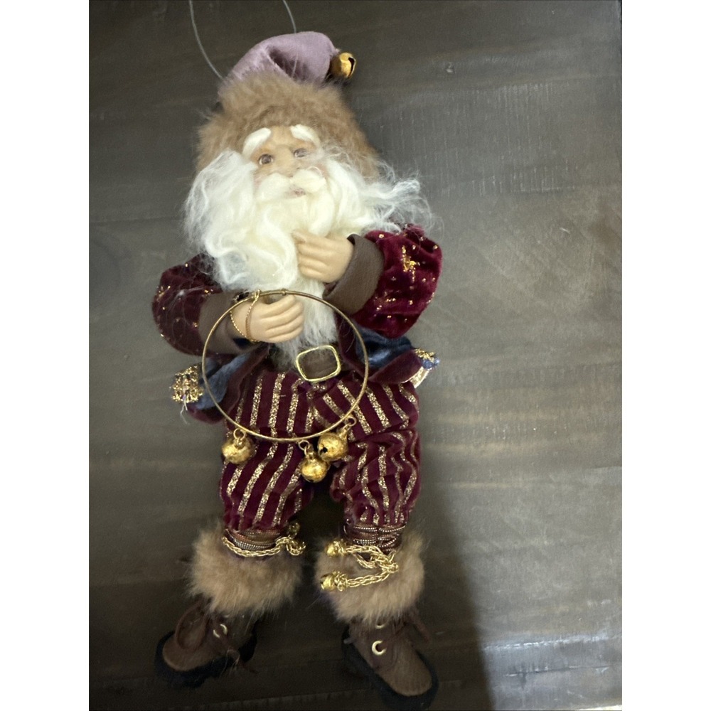 Vintage Christmas Bells Santa Figurine/Ornament 12"x4" Work Boots Bells